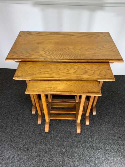 Nest of Three Oak 1930s Tables