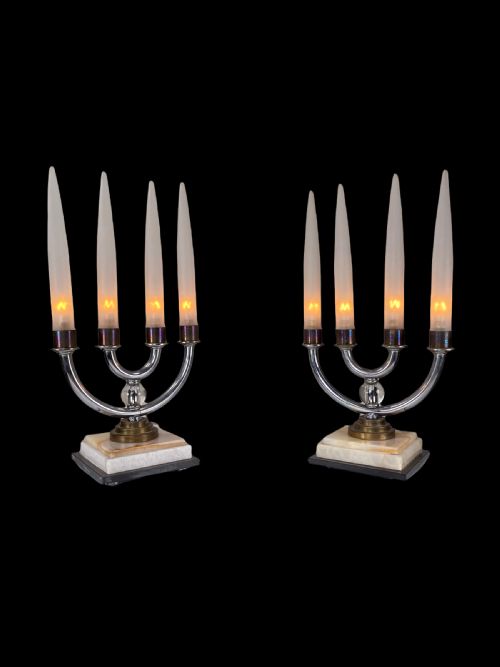 A Pair of  French Art Deco Candlestick Lamps