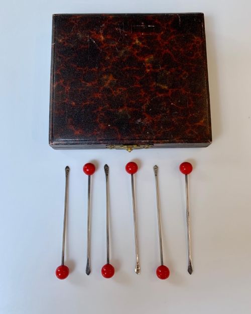 fig 1. Boxed Set of Six Silver Cocktail Sticks