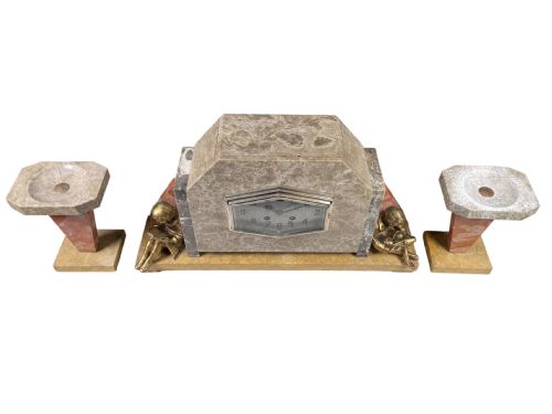 fig 1. Art Deco Clock and Pair of matching Garnitures