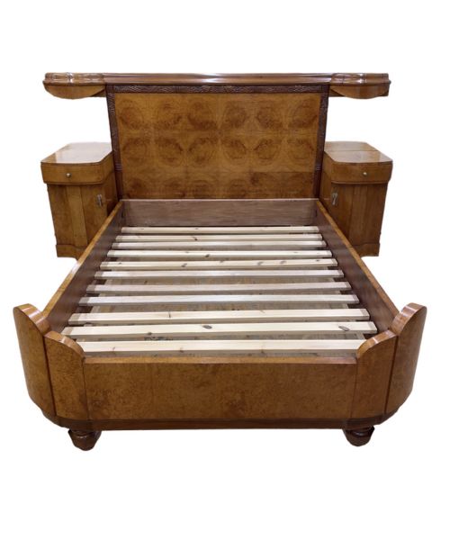 Art Deco Double Bed and Bedside Cabinets