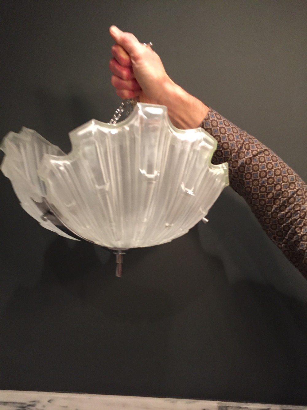 An Art Deco Opaque Glass Shell Pendant Lampshade. View II