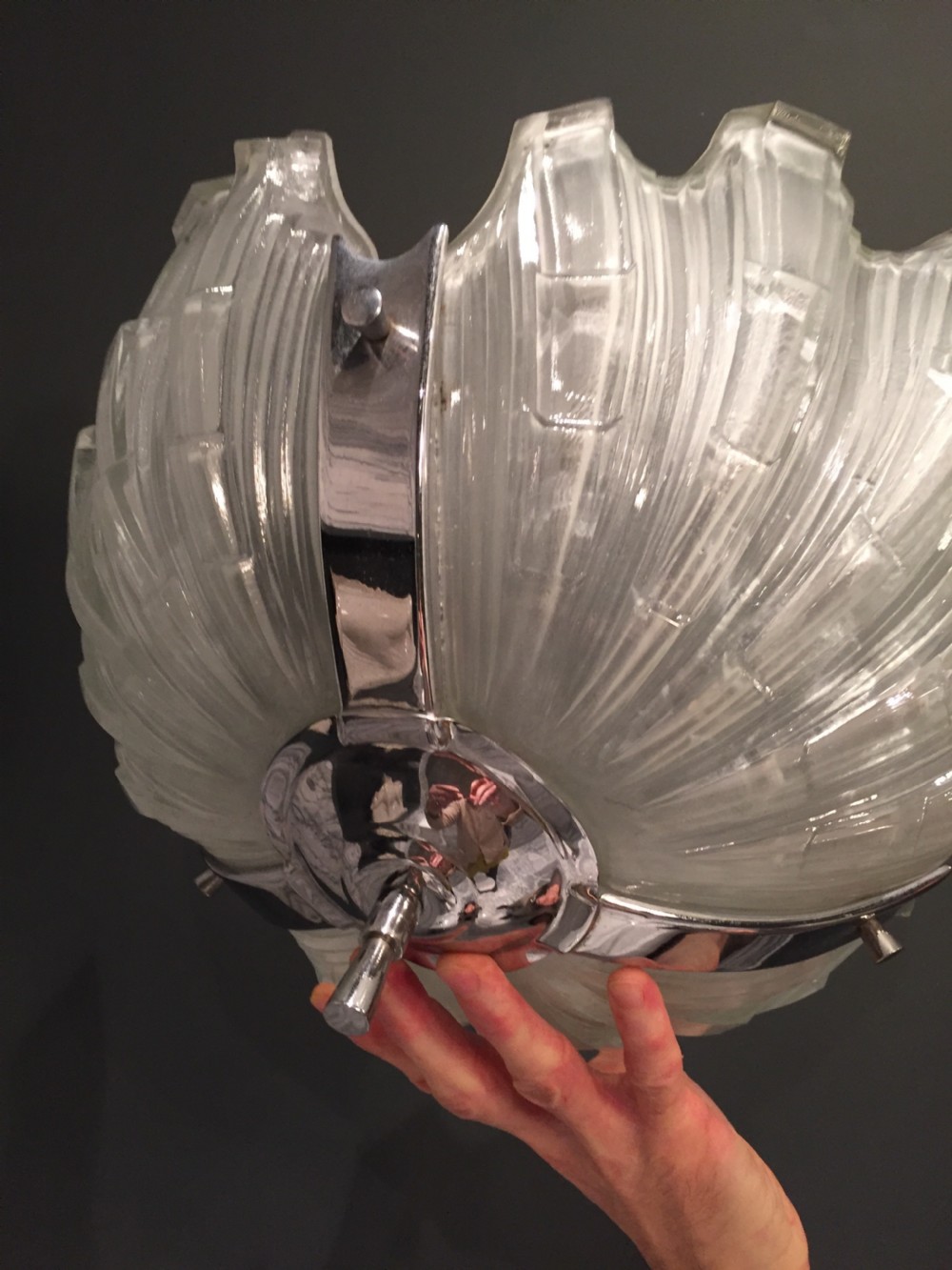 An Art Deco Opaque Glass Shell Pendant Lampshade. View III