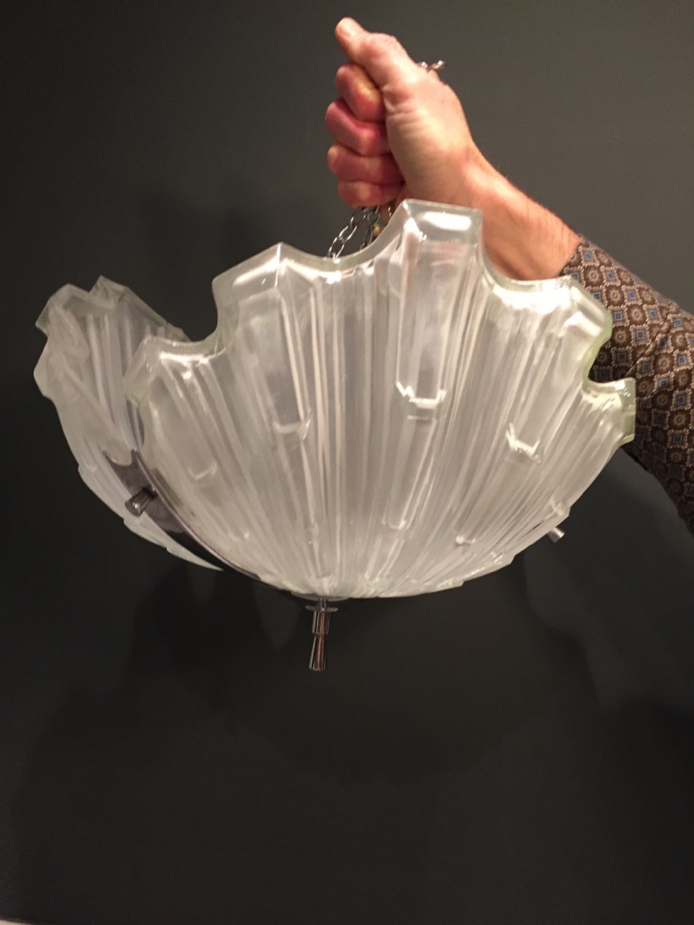 An Art Deco Opaque Glass Shell Pendant Lampshade. View IV