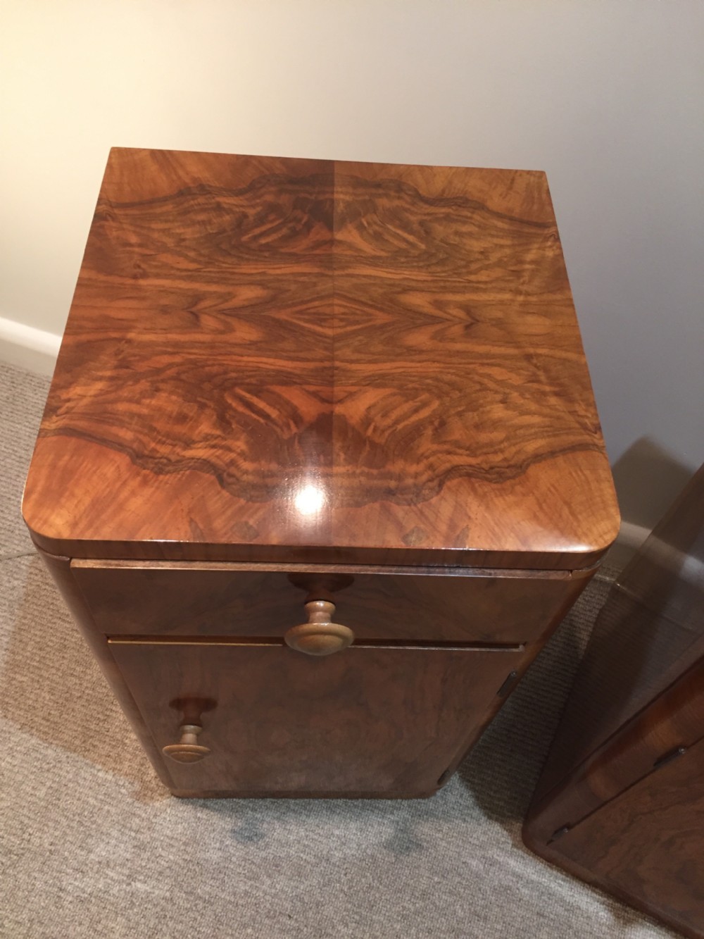 A Good Pair of Art Deco Walnut Bedside Cabinets  View II