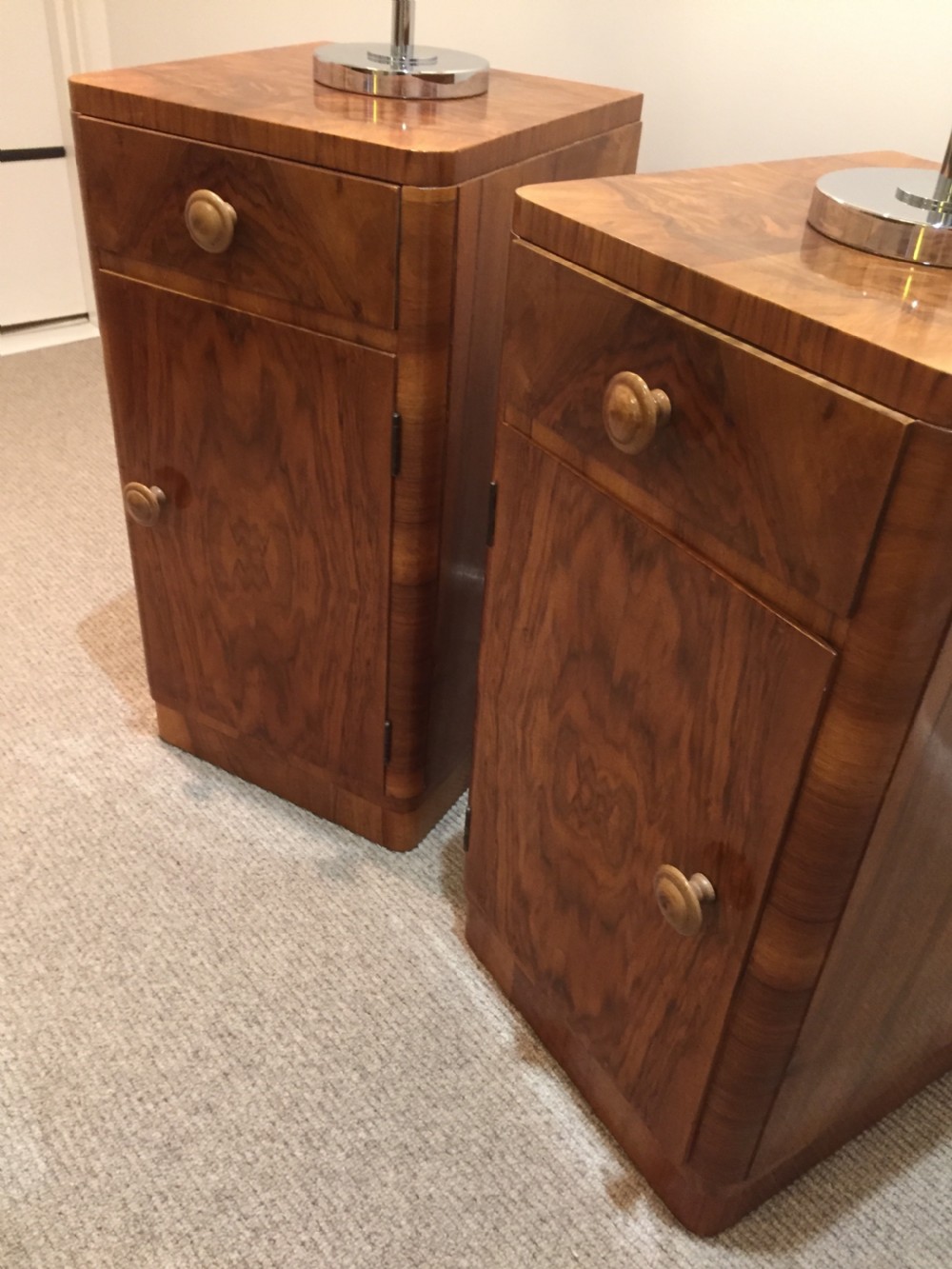 A Good Pair of Art Deco Walnut Bedside Cabinets  View VI