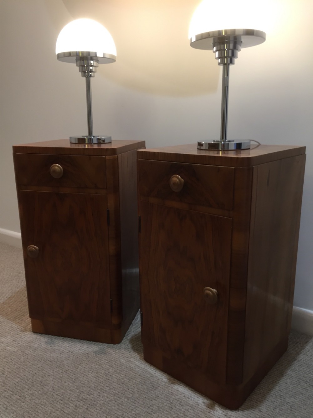 A Good Pair of Art Deco Walnut Bedside Cabinets  View X