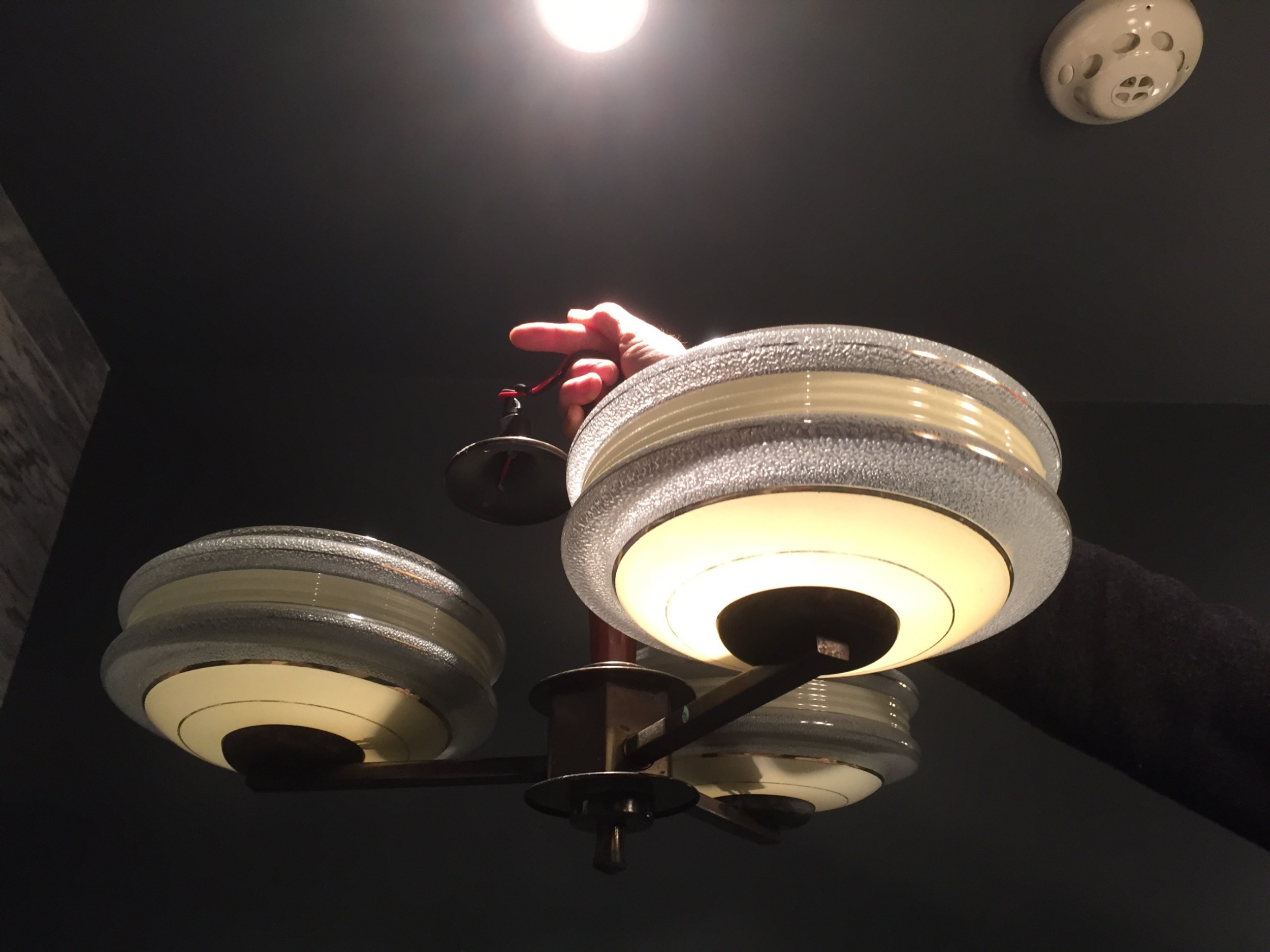 An Art Deco three armed pendant light