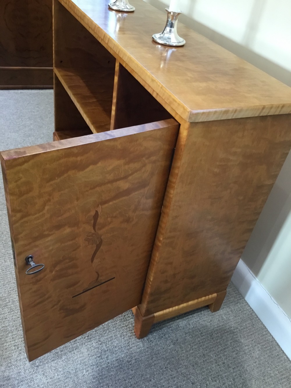 An Art Deco Swedish Low Bookcase and side cupboard. View VI