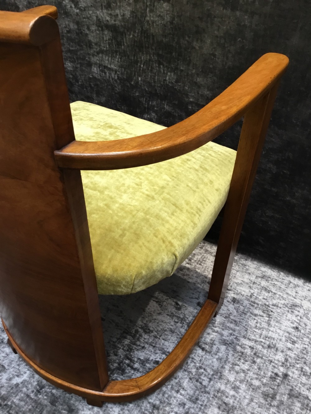 A Belgium Art Deco Walnut Chair by De Coene Freres. View VIII