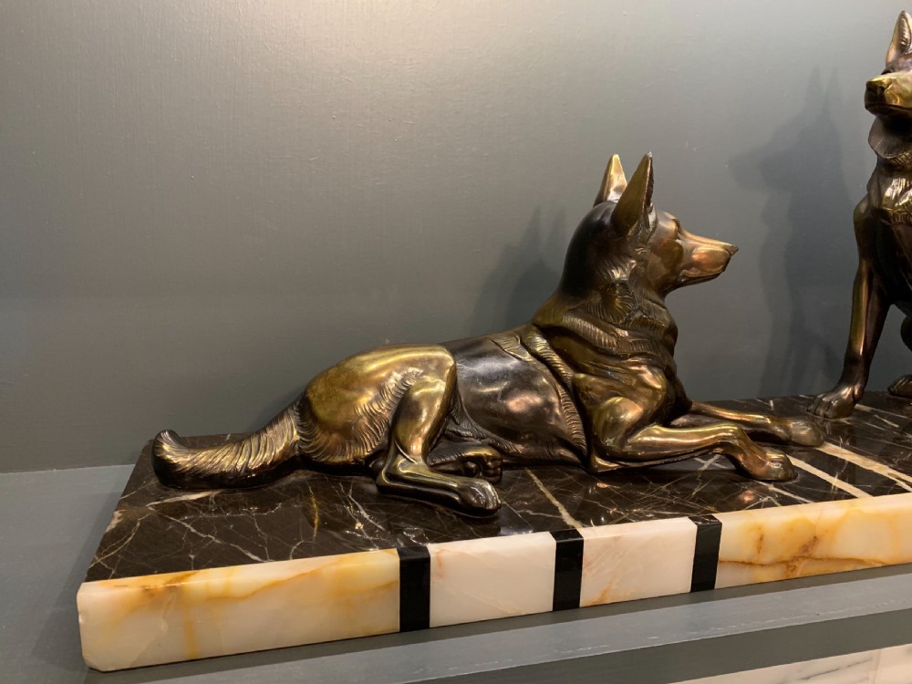 A French Art Deco Spelter Pair of Alsatian Dogs View II
