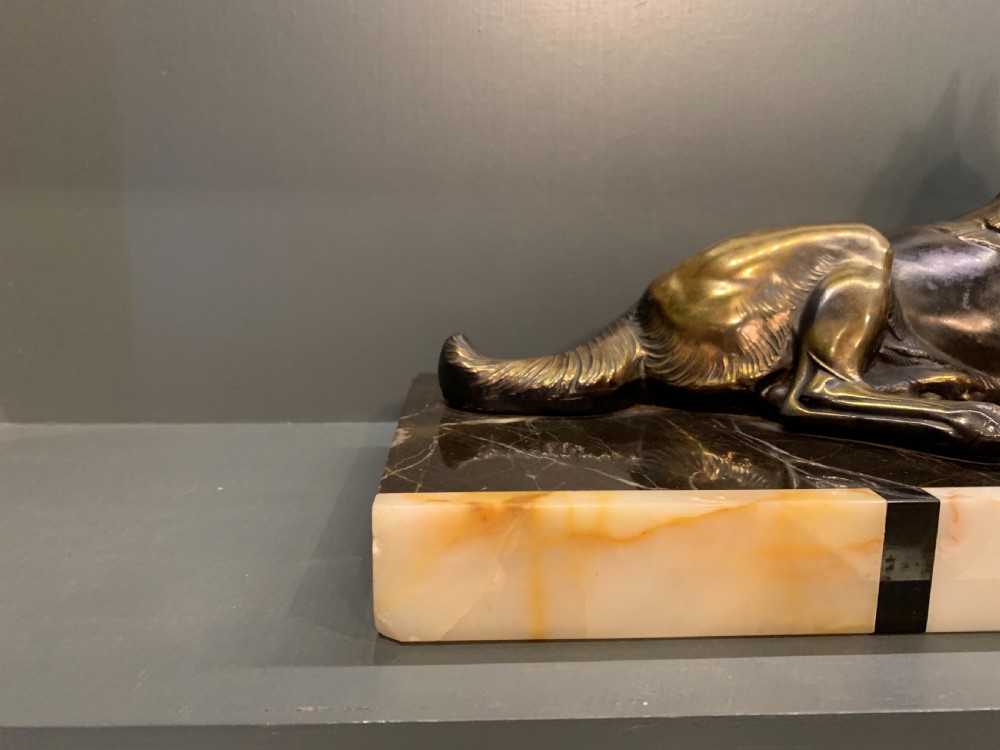 A French Art Deco Spelter Pair of Alsatian Dogs View III