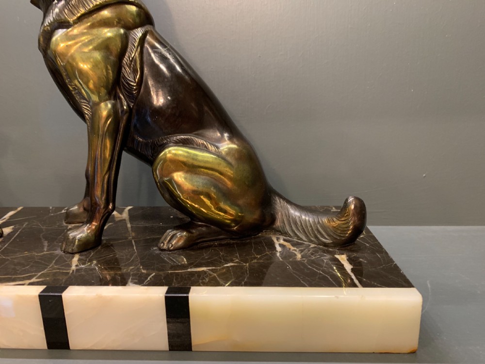 A French Art Deco Spelter Pair of Alsatian Dogs View IV