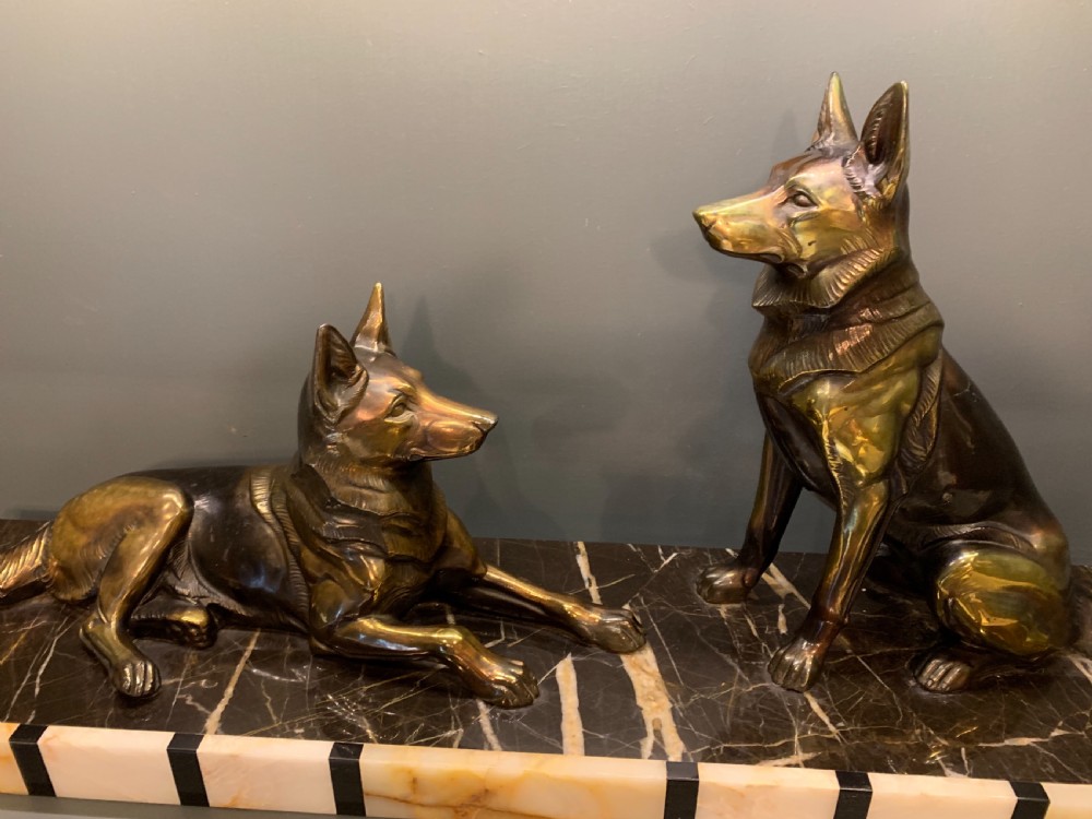 A French Art Deco Spelter Pair of Alsatian Dogs View V
