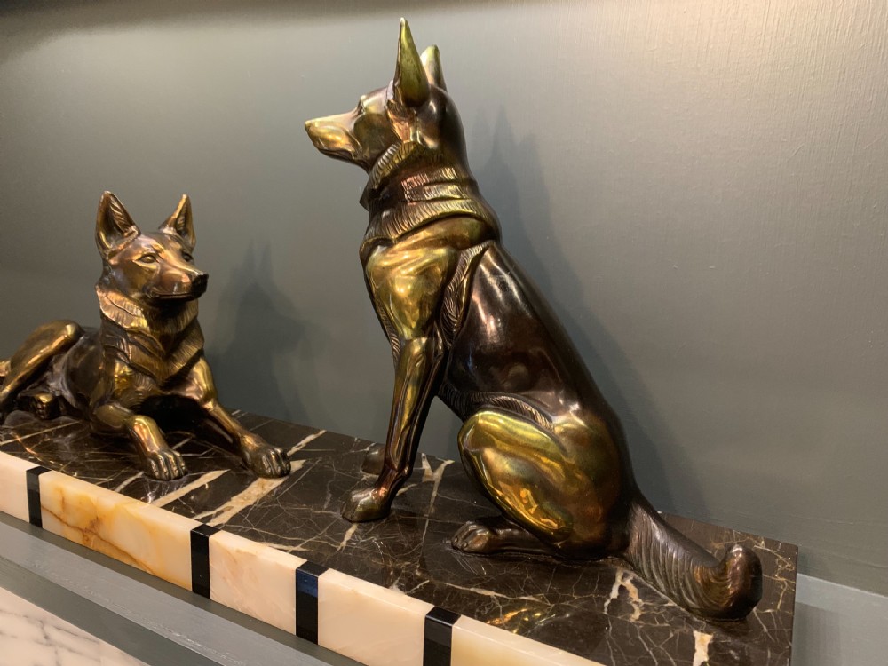 A French Art Deco Spelter Pair of Alsatian Dogs View VI