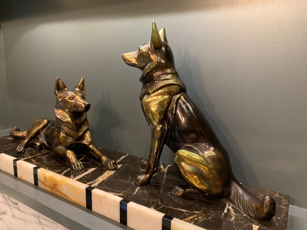 A French Art Deco Spelter Pair of Alsatian Dogs View VII