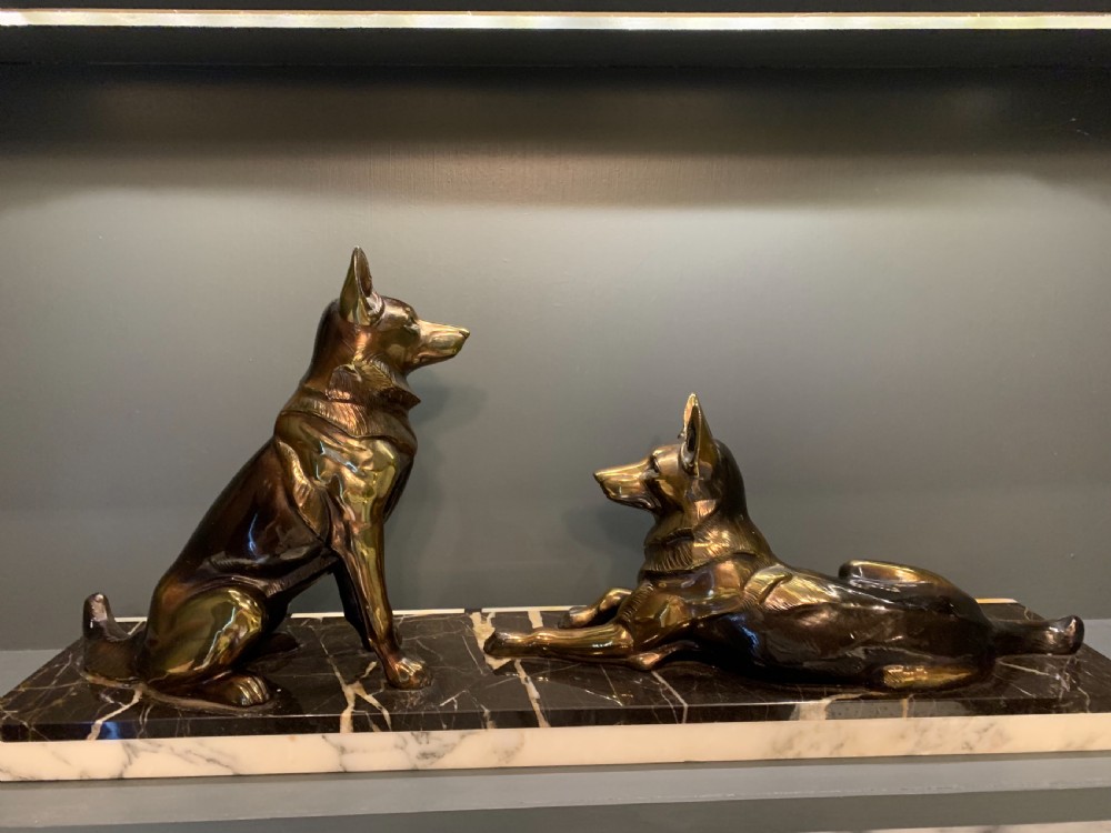 A French Art Deco Spelter Pair of Alsatian Dogs View IX