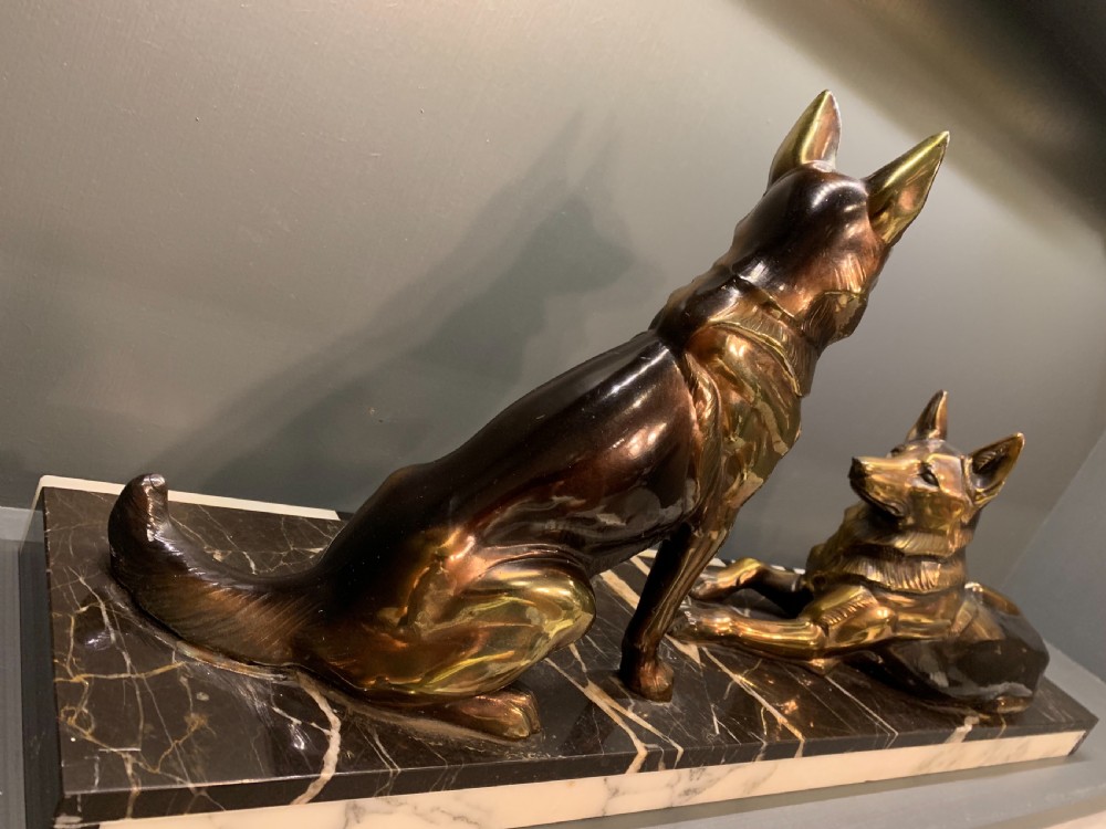 A French Art Deco Spelter Pair of Alsatian Dogs View X