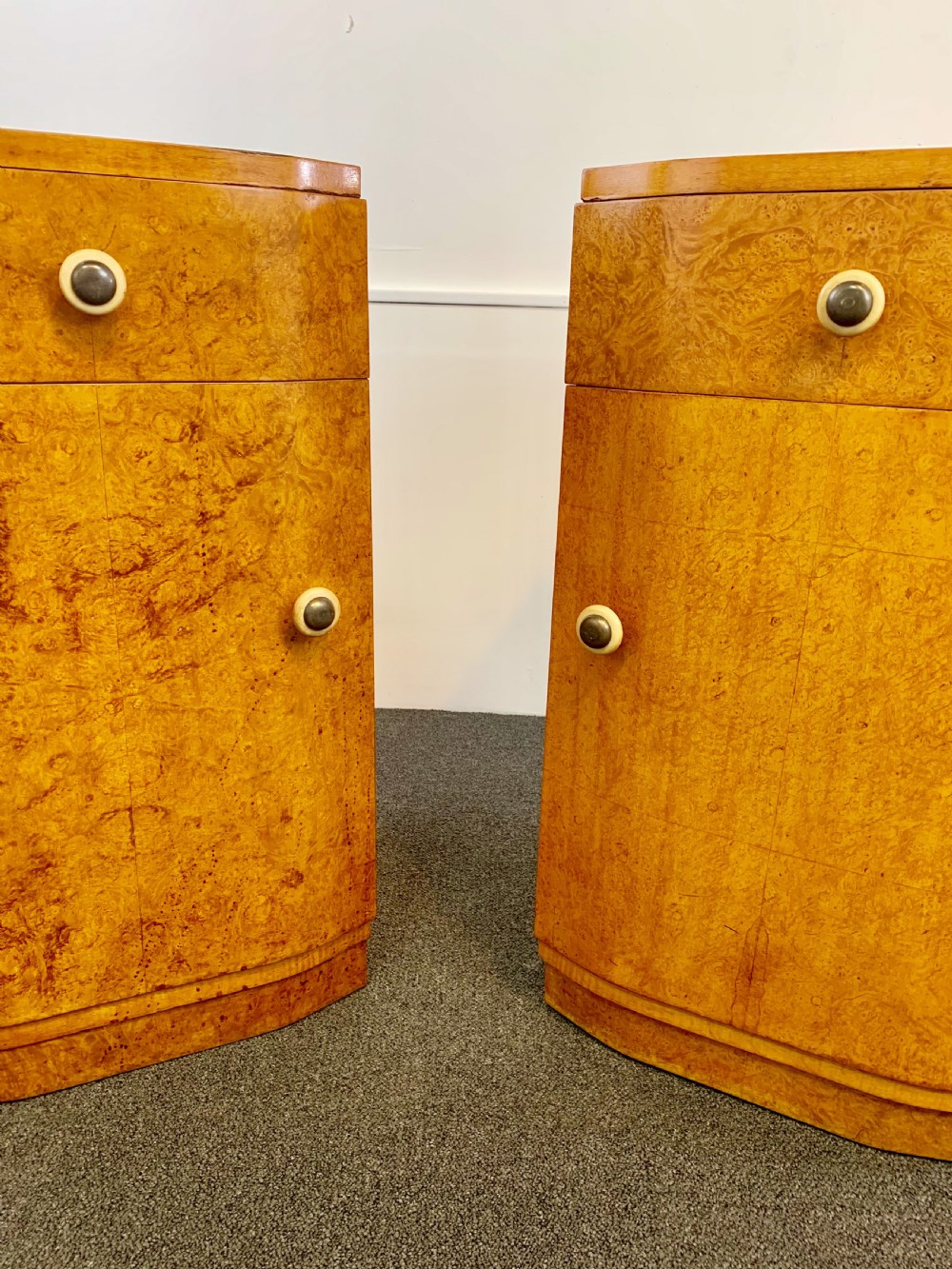 A Pair of Art Deco Birch Bedside Cabinets  View V