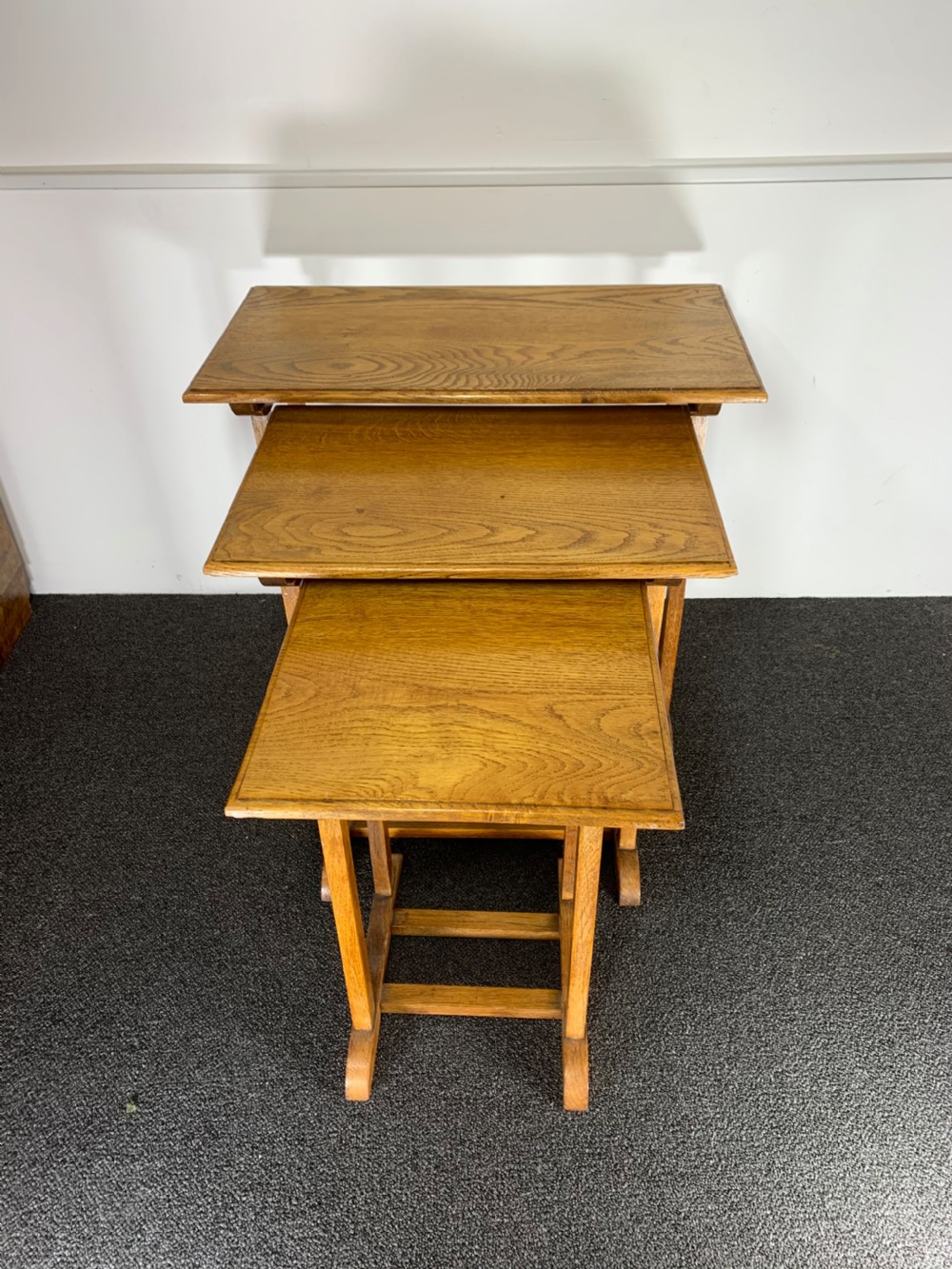 Nest of Three Oak 1930s Tables View II