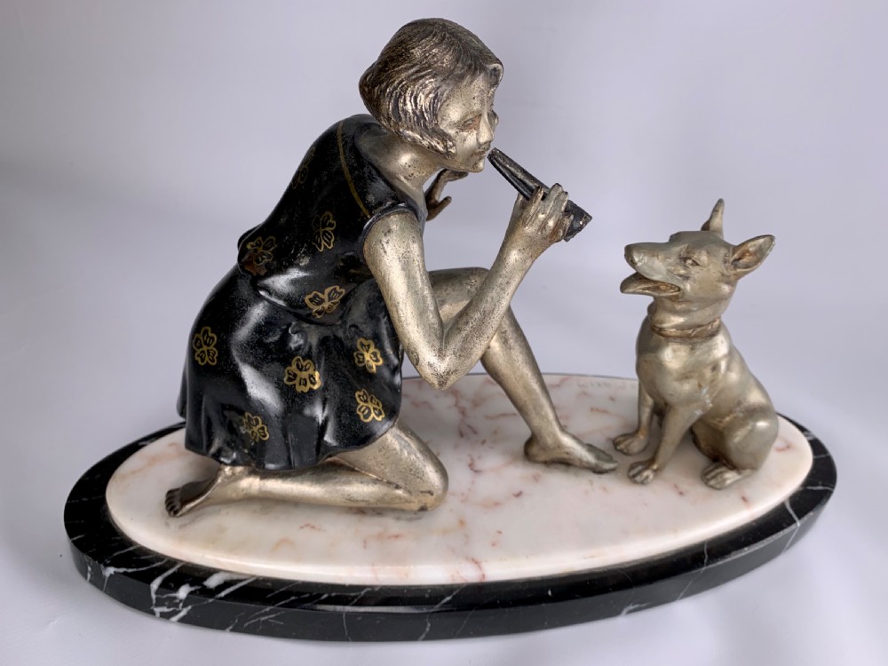 Art Deco Female Figure with a Dog by Geo Maxim