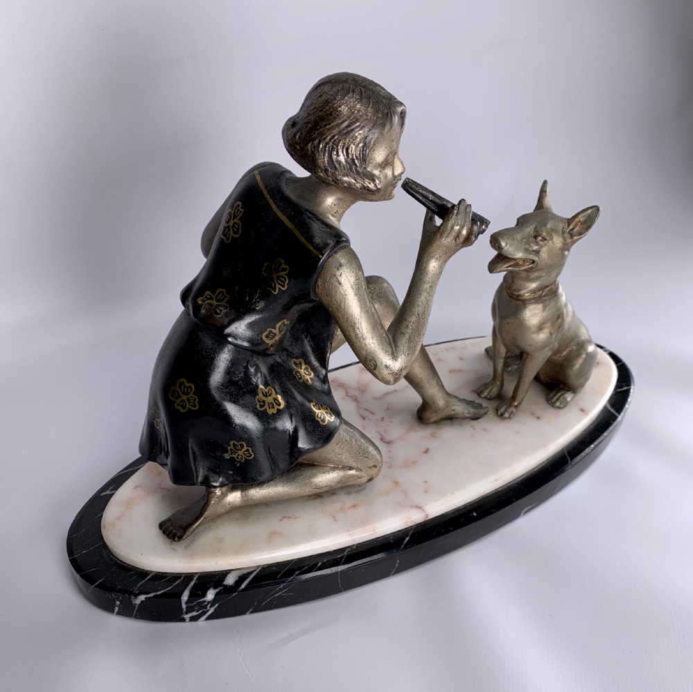 Art Deco Female Figure with a Dog by Geo Maxim View V