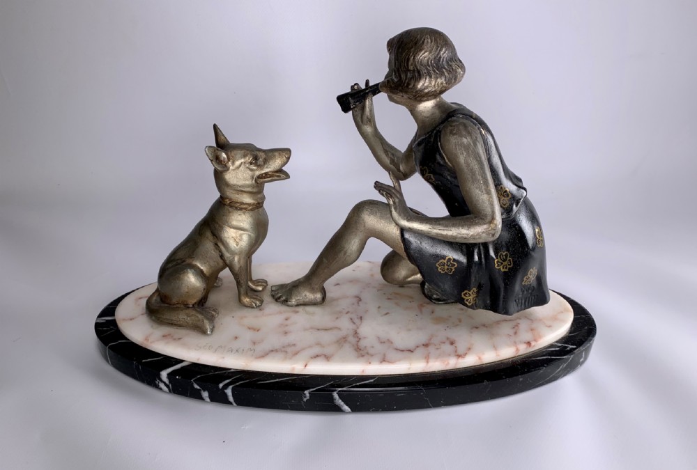 Art Deco Female Figure with a Dog by Geo Maxim View VI