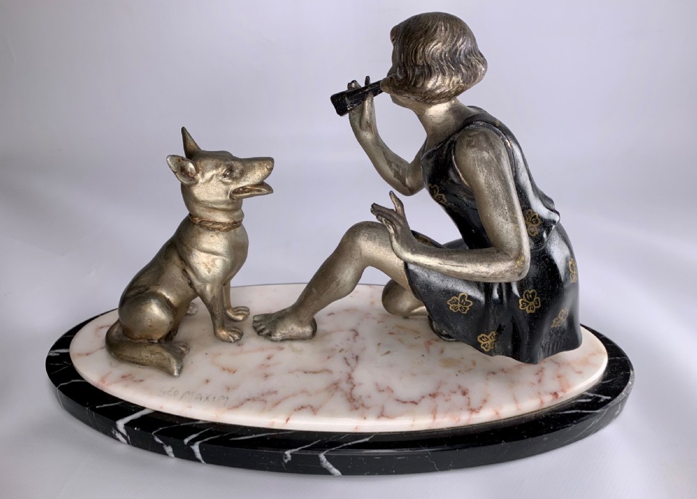 Art Deco Female Figure with a Dog by Geo Maxim View IX