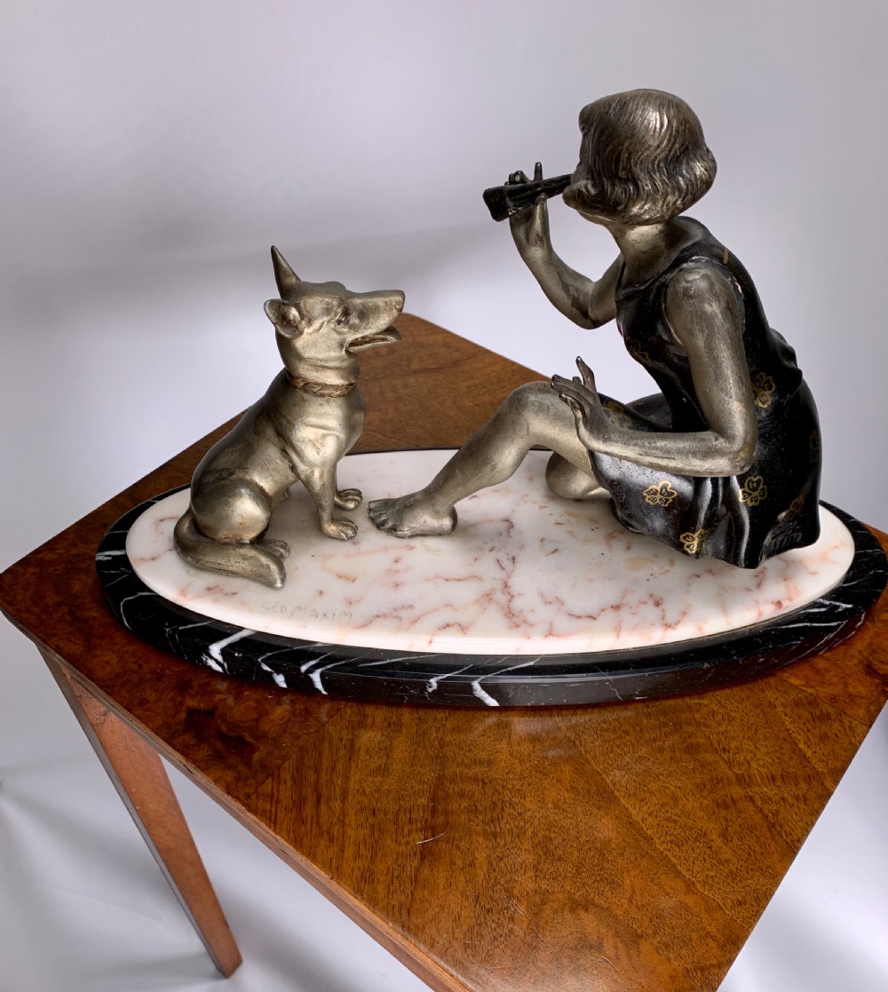 Art Deco Female Figure with a Dog by Geo Maxim View X