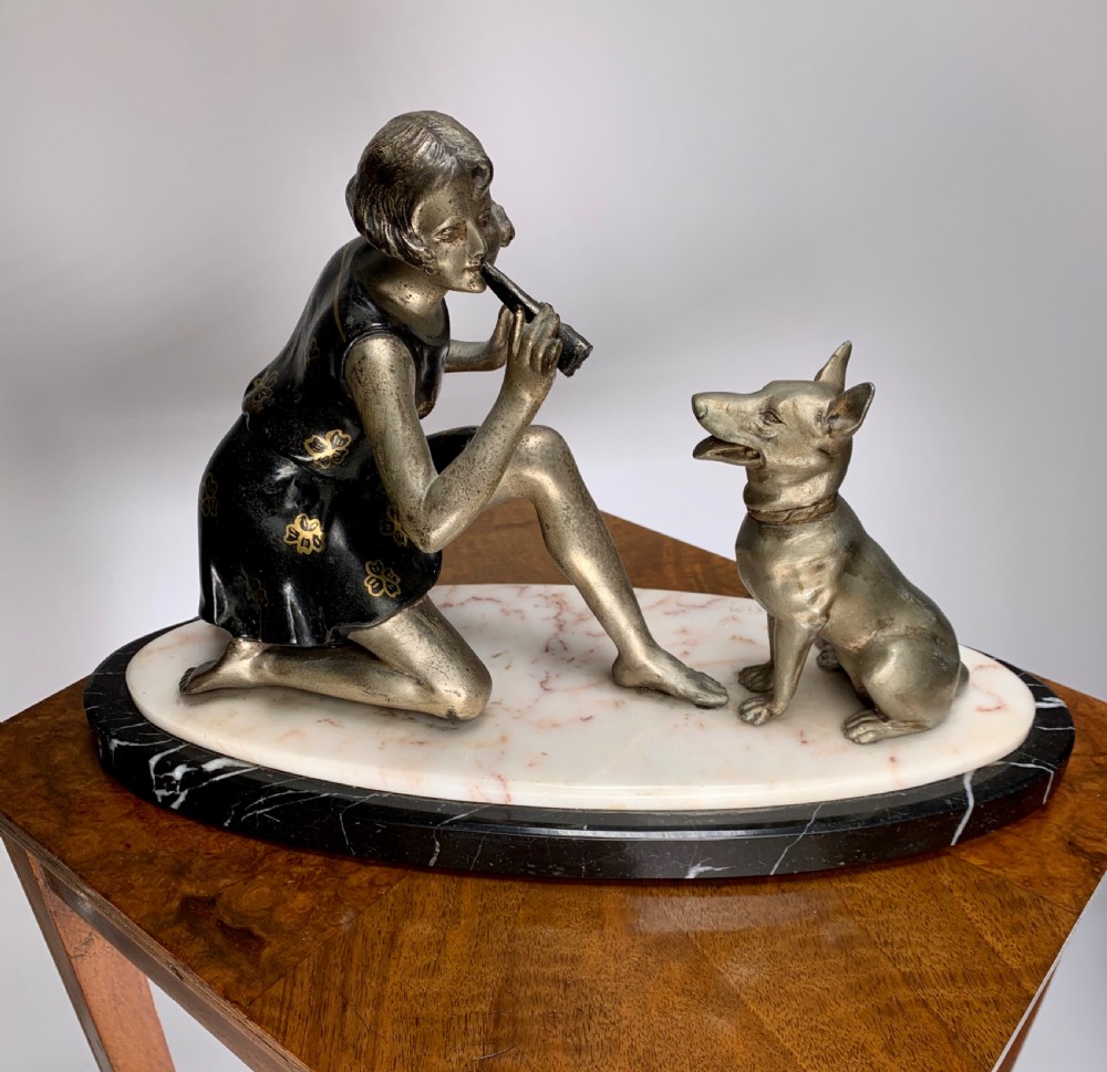 Art Deco Female Figure with a Dog by Geo Maxim View XII