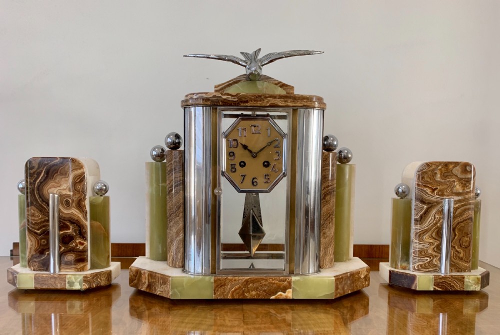 Art Deco French Clock with Garnitures.