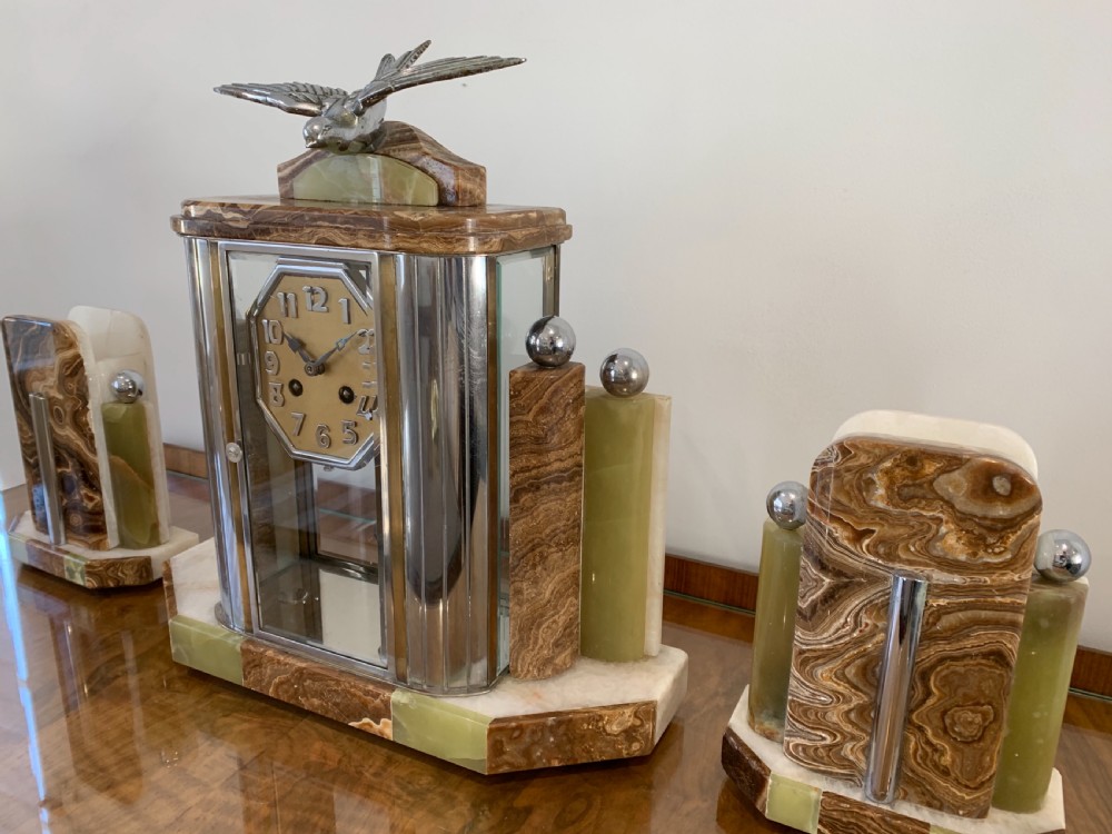 Art Deco French Clock with Garnitures. View III