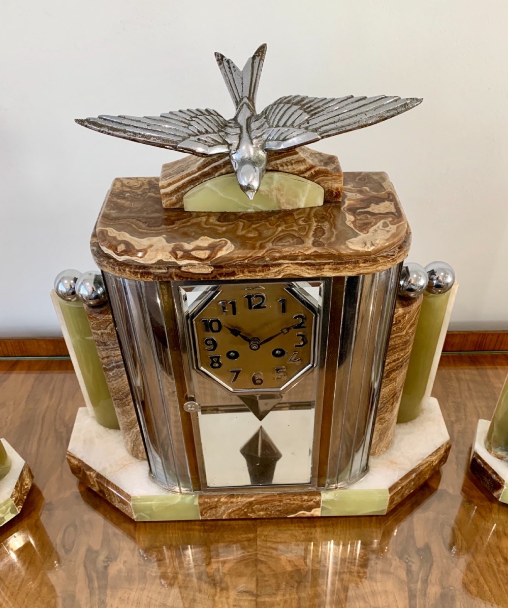 Art Deco French Clock with Garnitures. View VI