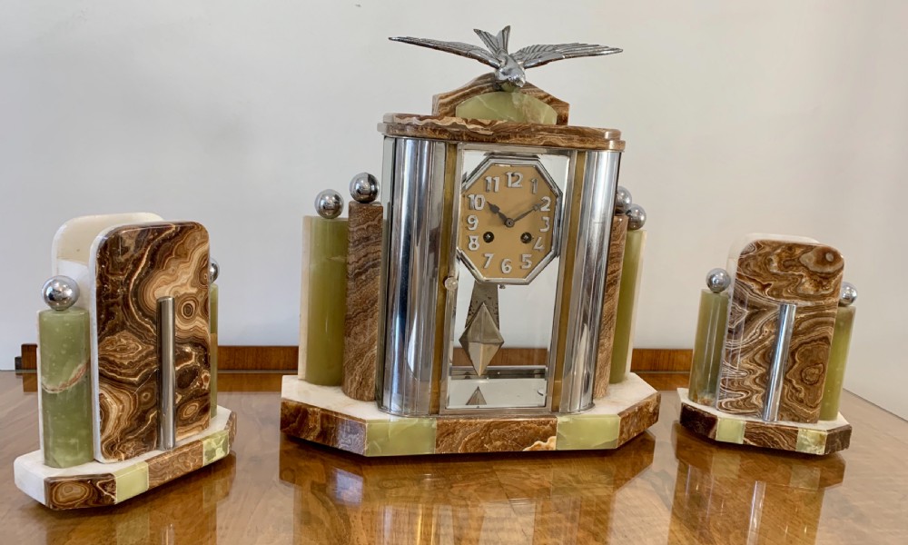 Art Deco French Clock with Garnitures. View IX