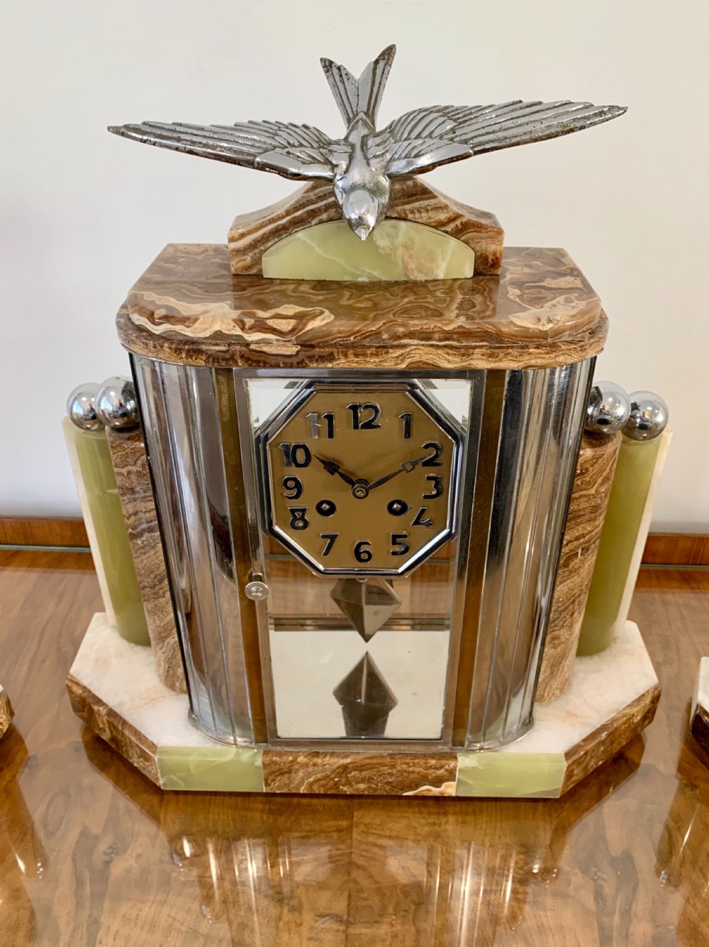 Art Deco French Clock with Garnitures. View X