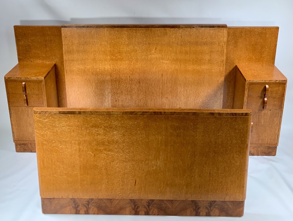 Art Deco Double Bed With Attached Bedside Cabinets.