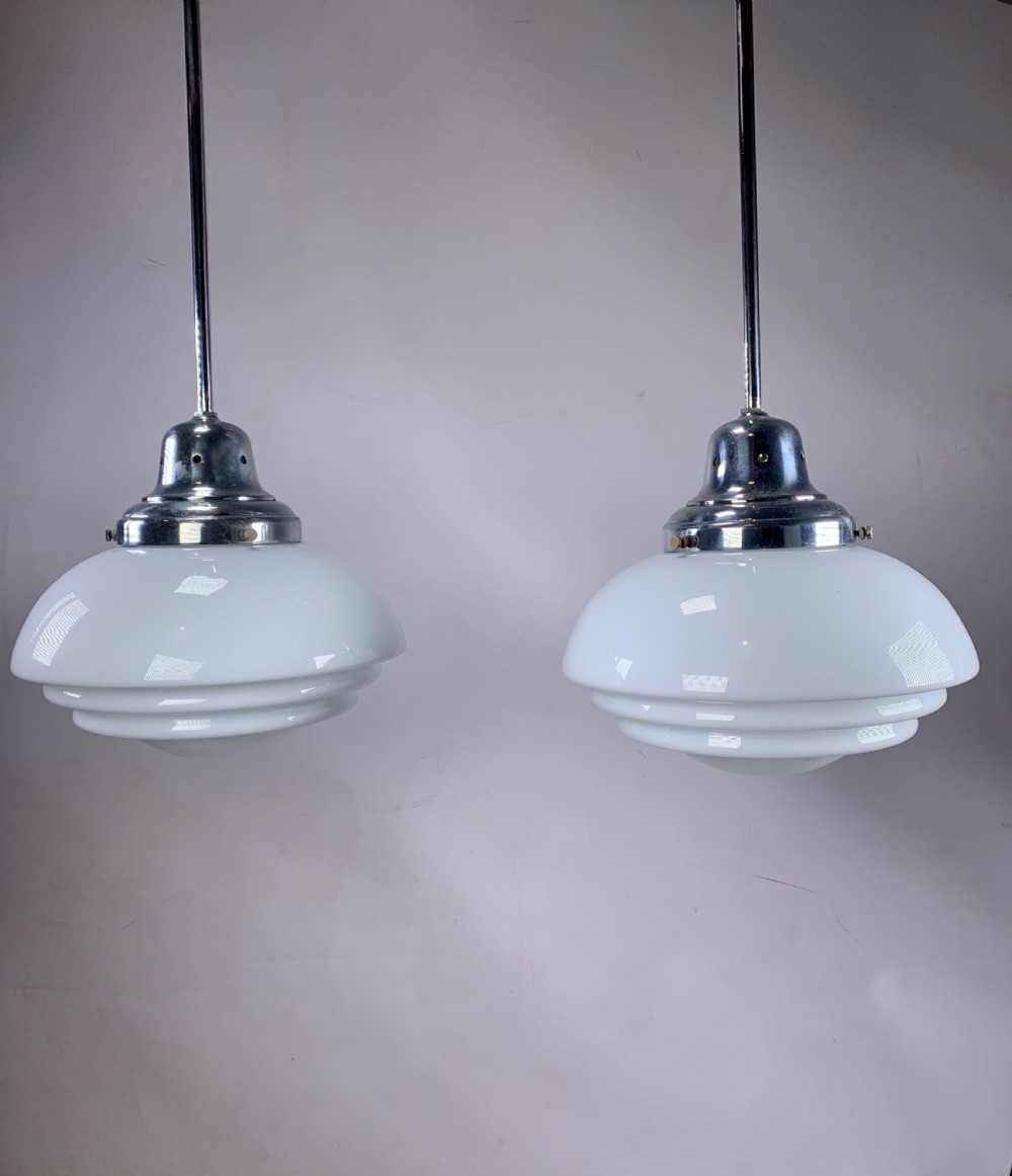 Pair of Large Art Deco Pendant Lights