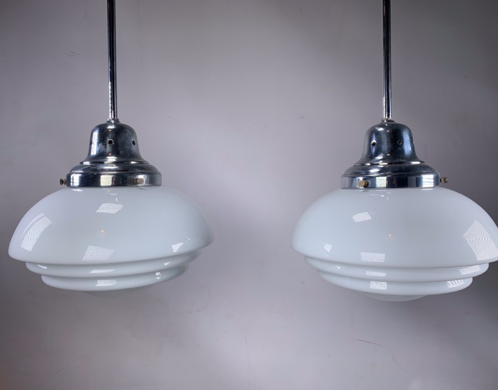 Pair of Large Art Deco Pendant Lights View II