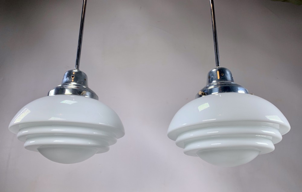 Pair of Large Art Deco Pendant Lights View III