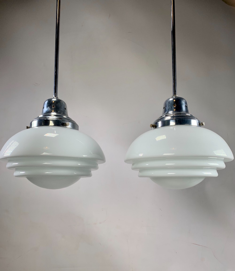 Pair of Large Art Deco Pendant Lights View VI