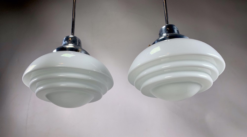 Pair of Large Art Deco Pendant Lights View IX