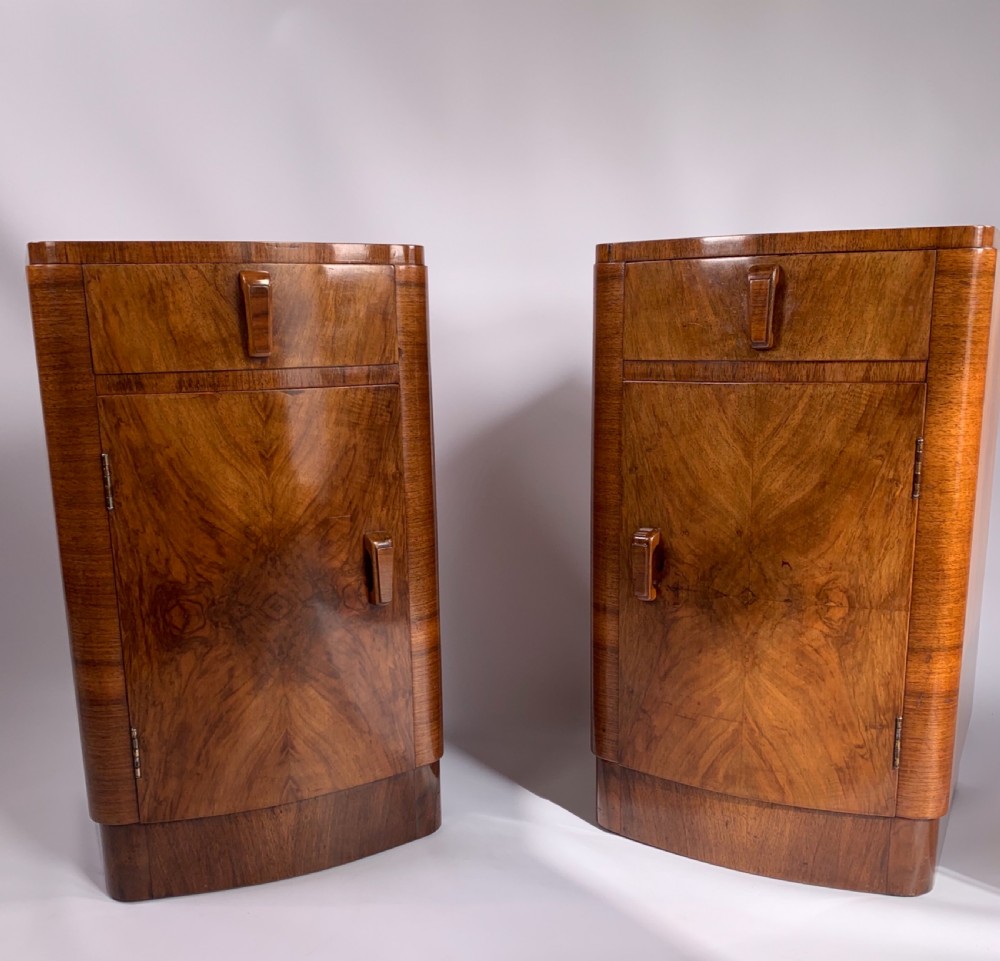 Pair of Art Deco walnut Bedside Cabinets
