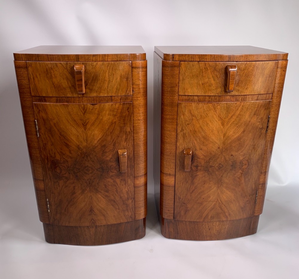 Pair of Art Deco walnut Bedside Cabinets View VII