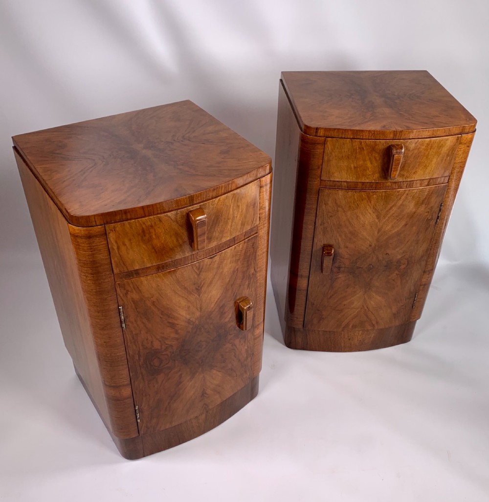 Pair of Art Deco walnut Bedside Cabinets View IX