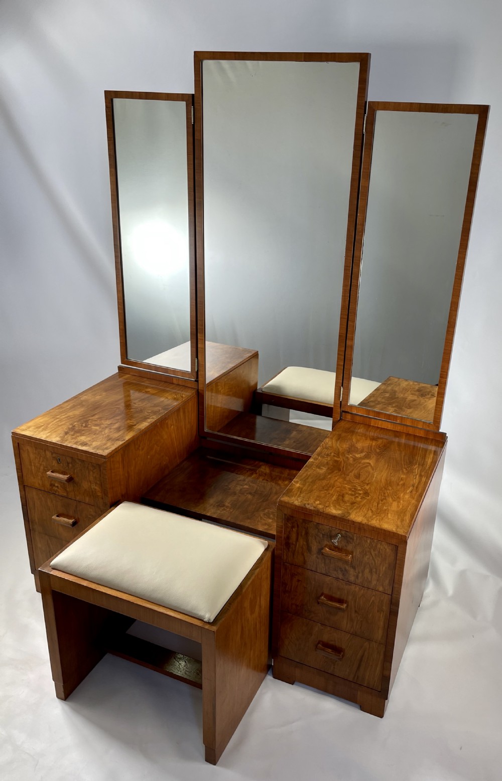 Art Deco Walnut Dressing Table and Stool
