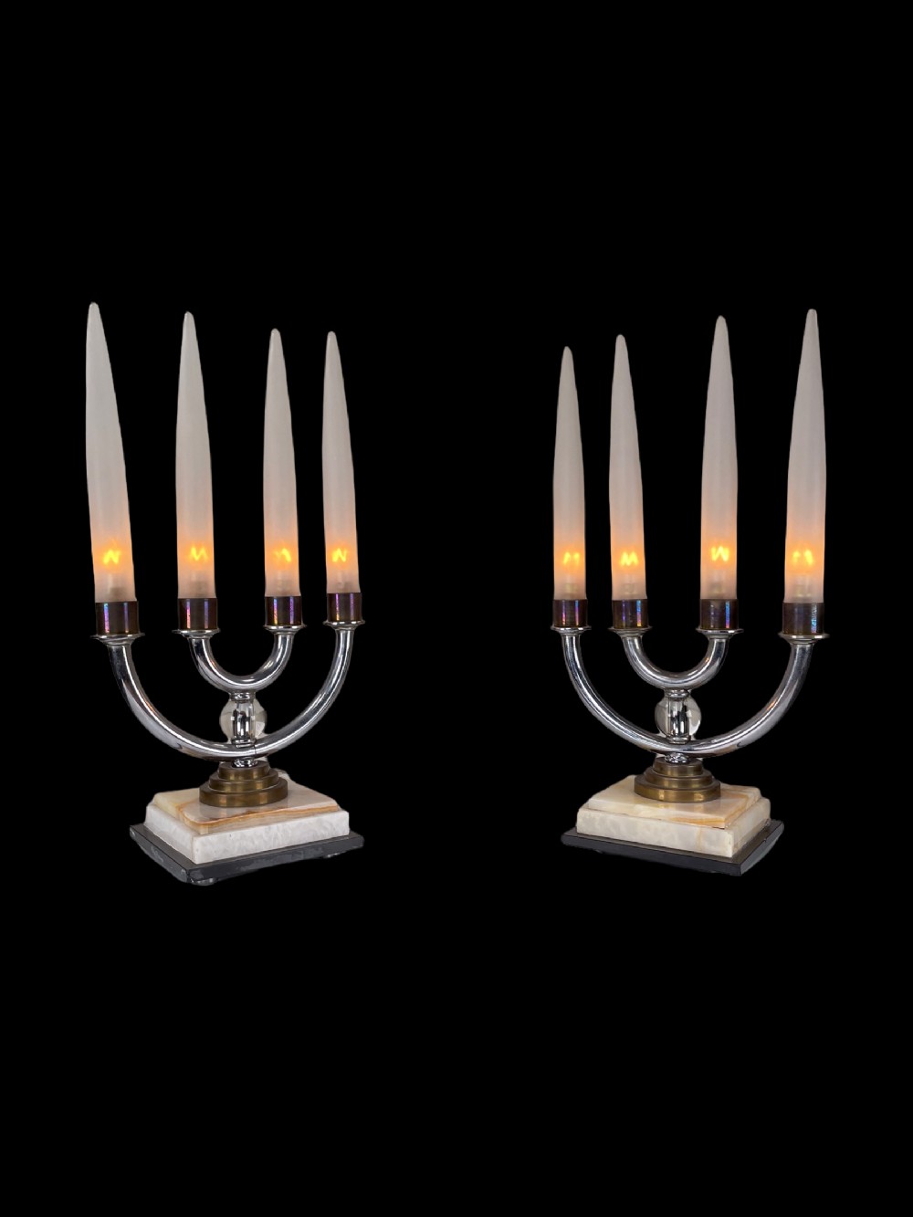 A Pair of  French Art Deco Candlestick Lamps