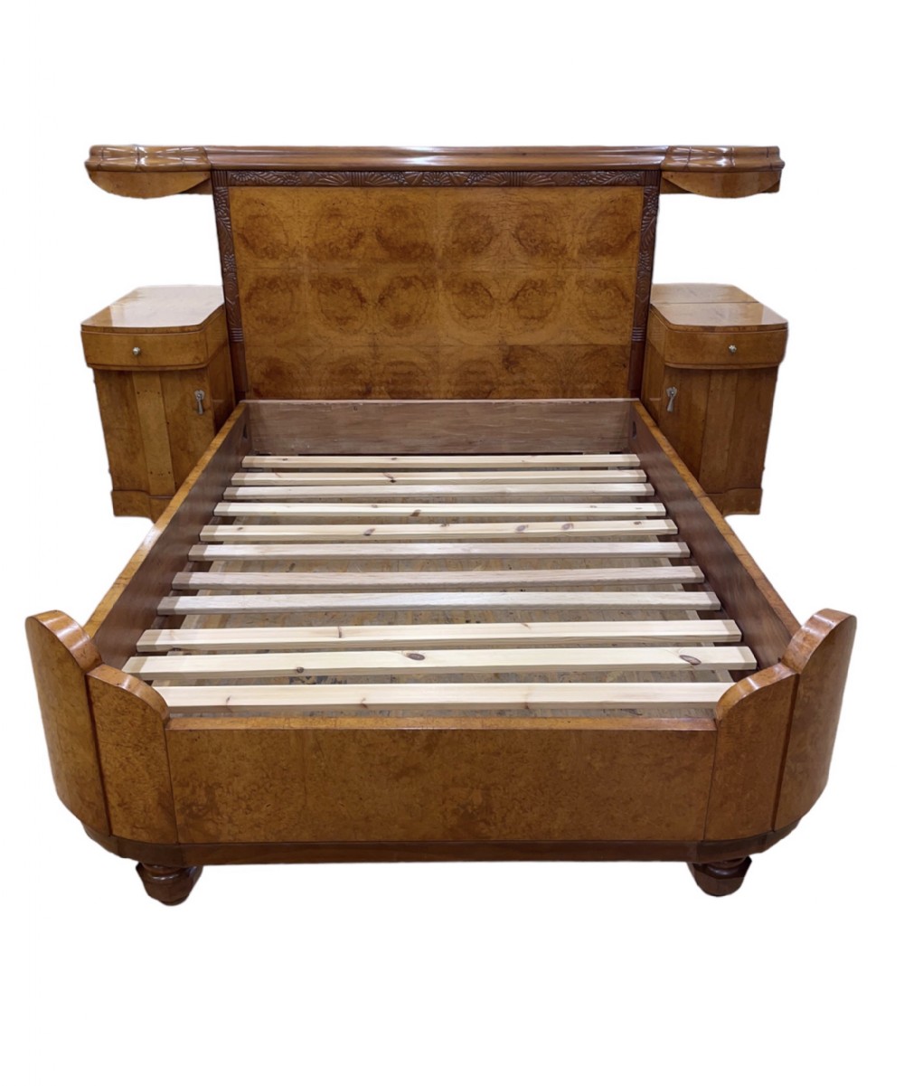 Art Deco Double Bed and Bedside Cabinets