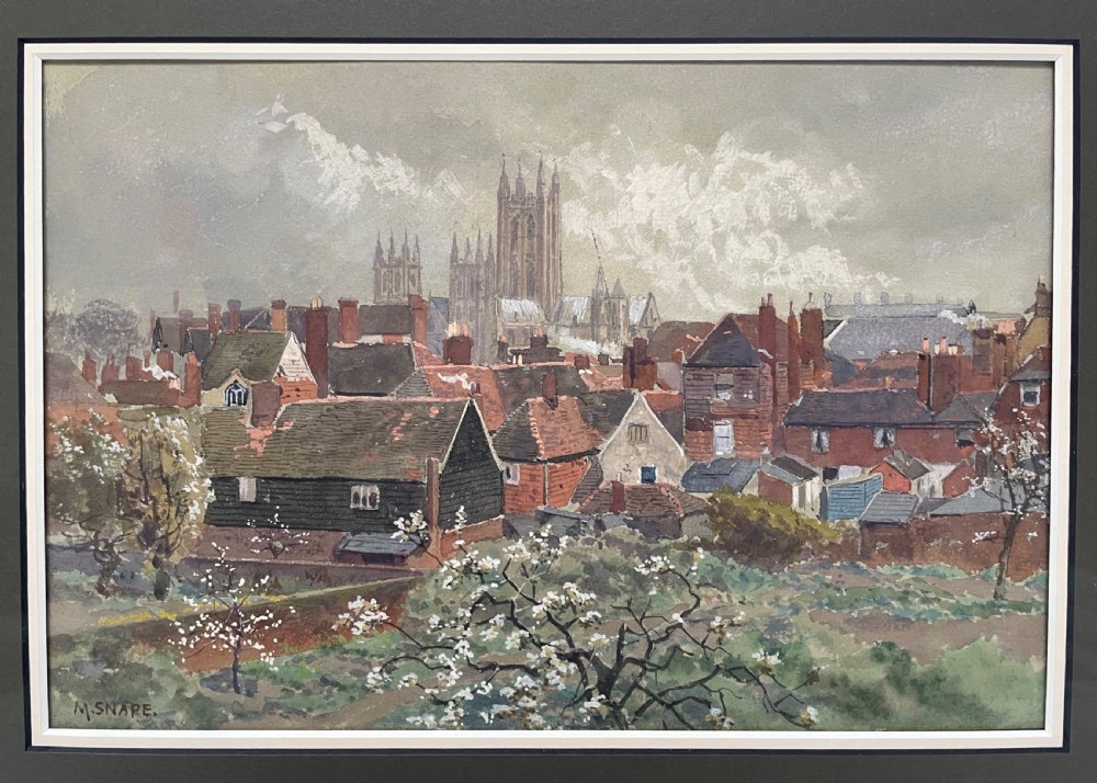 Fine Watercolour of Canterbury Cathedral by Martin Snape  c.1920 View IV