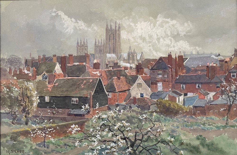 Fine Watercolour of Canterbury Cathedral by Martin Snape  c.1920 View VII