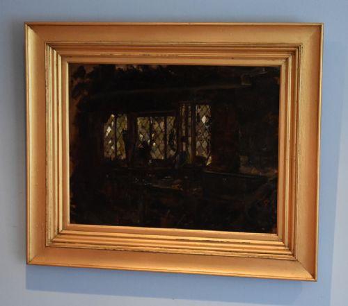 'the workshop' oil painting by a ernest harley - CATEGORY: ANTIQUE ART - DATED 1930